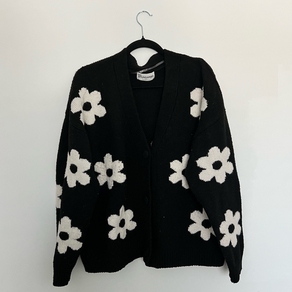 No Boundaries Black and White Floral Cardigan